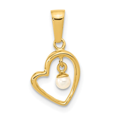 14K Polished 2.5- Freshwater Cultured Pearl Open Heart Pendant