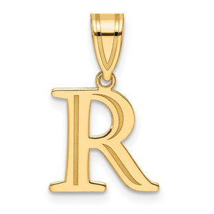 14k Polished Etched Letter R Initial Pendant (Style YC1539R)