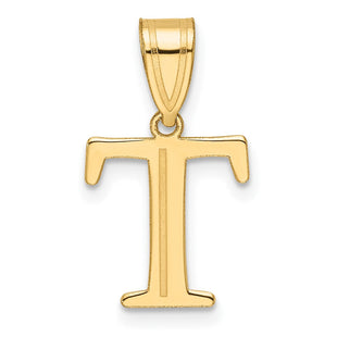 14k Polished Etched Letter T Initial Pendant (Style YC1539T)