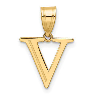 14k Polished Etched Letter V Initial Pendant (Style YC1539V)