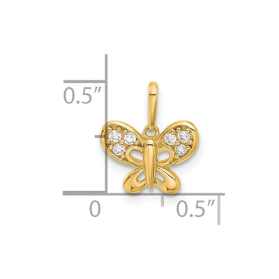 14K Polished CZ Butterfly Pendant, 13.7 x 11.75mm