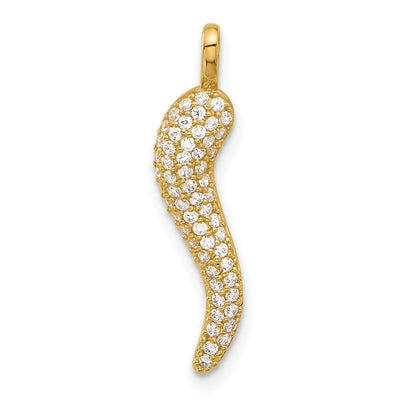 14K Polished CZ Large Italian Horn Pendant