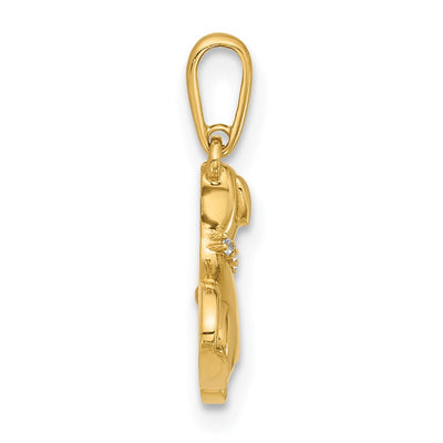 14K Two-tone Polished CZ Dog w/Heart Dangle Pendant