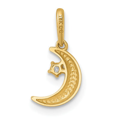 14K Polished CZ Moon and Star Charm / Pendant