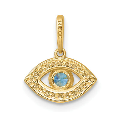 14K Polished Blue and Clear CZ Evil Eye Charm / Pendant