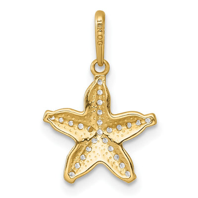 14K Polished and Textured CZ Starfish Charm / Pendant
