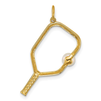 14K Polished Freshwater Cultured Pearl Ball and Pickleball Paddle Pendant
