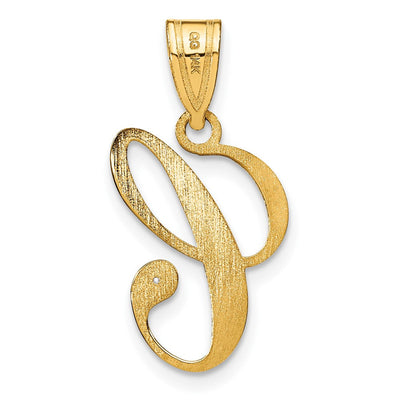 14K Yellow Gold Script Letter Initial Pendant with Diamond Accent Jewelry Charm Necklace, 17.75 x 12.44mm