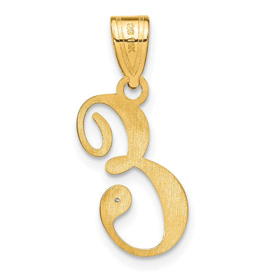 14K Yellow Gold Script Letter Initial Pendant with Diamond Accent Jewelry Charm Necklace, 17.52 x 9.05mm