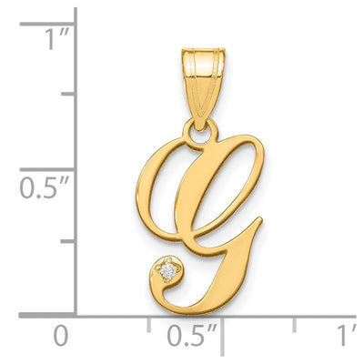 14K Yellow Gold Script Letter Initial Pendant with Diamond Accent Jewelry Charm Necklace, 17.22 x 11.37mm