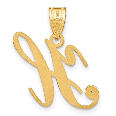 14K Yellow Gold Script Letter Initial Pendant with Diamond Accent Jewelry Charm Necklace, 16.59 x 17.64mm