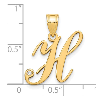 14K Yellow Gold Script Letter Initial Pendant with Diamond Accent Jewelry Charm Necklace, 16.59 x 17.64mm