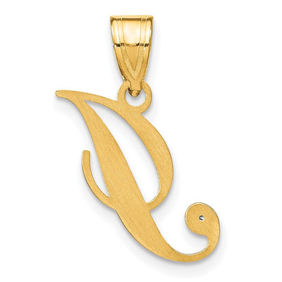 14K Yellow Gold Script Letter Initial Pendant with Diamond Accent Jewelry Charm Necklace, 16.59 x 14.15mm