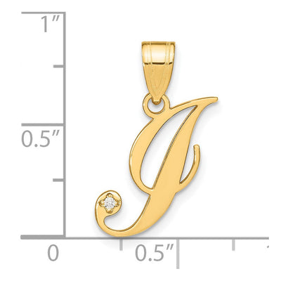 14K Yellow Gold Script Letter Initial Pendant with Diamond Accent Jewelry Charm Necklace, 16.59 x 14.15mm