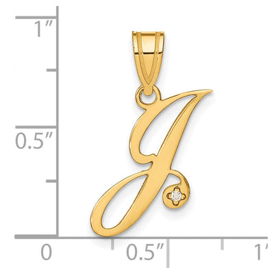 14K Yellow Gold Script Letter Initial Pendant with Diamond Accent Jewelry Charm Necklace, 17.05 x 12.07mm