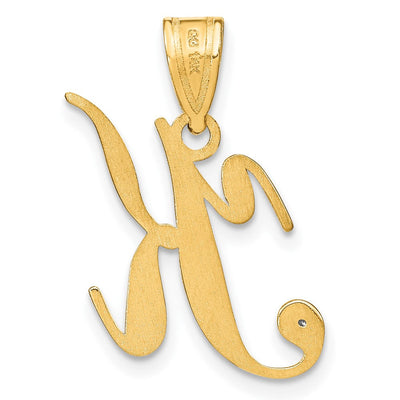 14K Yellow Gold Script Letter Initial Pendant with Diamond Accent Jewelry Charm Necklace, 16.52 x 15.36mm