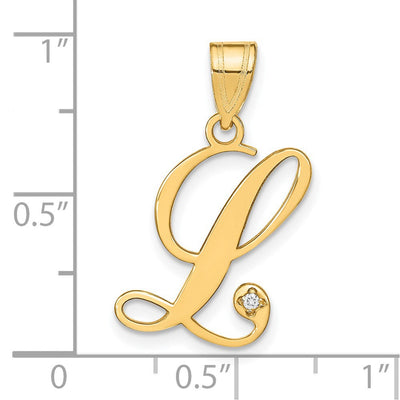 14K Yellow Gold Script Letter Initial Pendant with Diamond Accent Jewelry Charm Necklace, 17.93 x 15.15mm