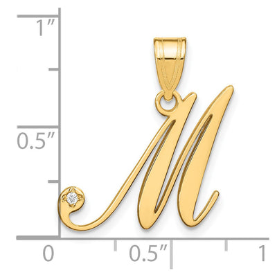 14K Yellow Gold Script Letter Initial Pendant with Diamond Accent Jewelry Charm Necklace, 16.2 x 19.44mm
