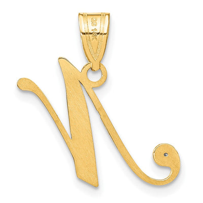 14K Yellow Gold Script Letter Initial Pendant with Diamond Accent Jewelry Charm Necklace, 15.91 x 18.18mm