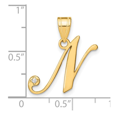 14K Yellow Gold Script Letter Initial Pendant with Diamond Accent Jewelry Charm Necklace, 15.91 x 18.18mm