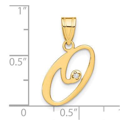 14K Yellow Gold Script Letter Initial Pendant with Diamond Accent Jewelry Charm Necklace, 16.78 x 12.94mm