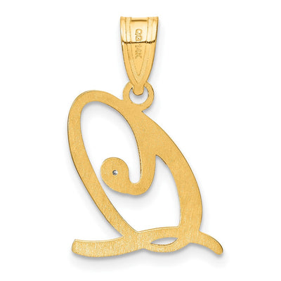 14K Yellow Gold Script Letter Initial Pendant with Diamond Accent Jewelry Charm Necklace, 17.76 x 15.76mm