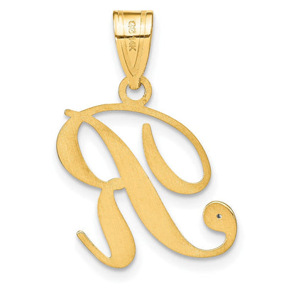 14K Yellow Gold Script Letter Initial Pendant with Diamond Accent Jewelry Charm Necklace, 18.54 x 17.51mm