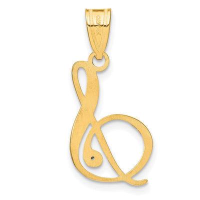14K Yellow Gold Script Letter Initial Pendant with Diamond Accent Jewelry Charm Necklace, 20.38 x 12.59mm