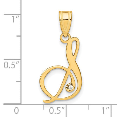 14K Yellow Gold Script Letter Initial Pendant with Diamond Accent Jewelry Charm Necklace, 20.38 x 12.59mm