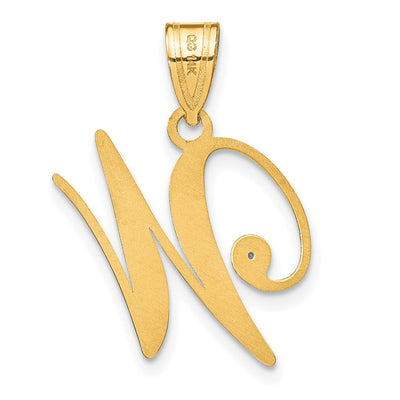 14K Yellow Gold Script Letter Initial Pendant with Diamond Accent Jewelry Charm Necklace, 18.6 x 17.55mm