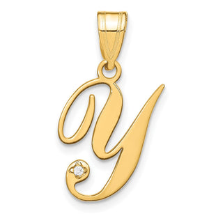 14K Yellow Gold Script Letter Initial Pendant with Diamond Accent Jewelry Charm Necklace (Style YC252Y)