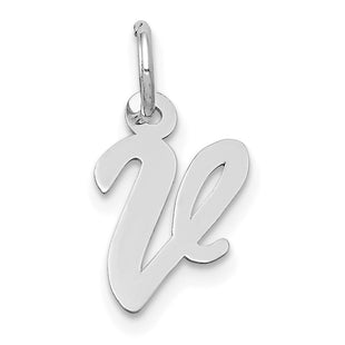 14k White Gold Small Script Letter V Initial Charm (Style YC659V)