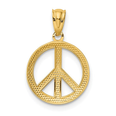 14K Polished Peace Sign Circle Pendant