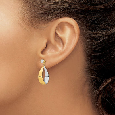 14K Oval Dangle Jacket w/Rhodium and CZ Earrings