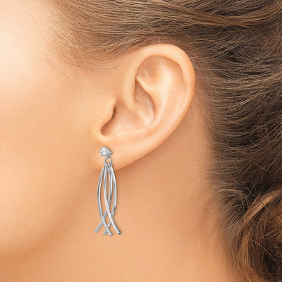 14K White Gold Curved Dangles with CZ Stud Earring Jackets