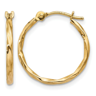 14K Twist Hoop Earrings, 14 x 1.5mm