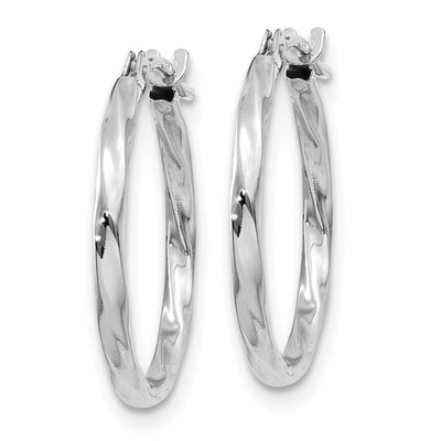 14K White Gold Twisted Hoop Earrings, 14 x 1.5mm