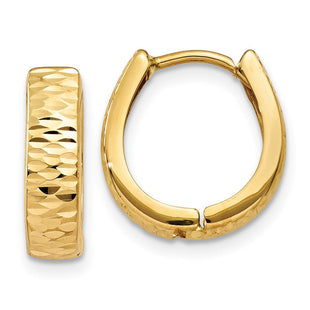 14K Gold Textured and Polished Hinged Hoop Earrings (Style YE1678)