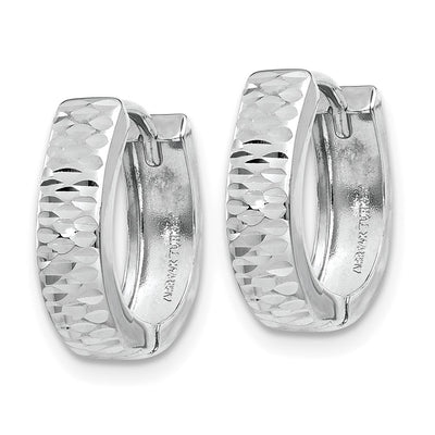 14K White Gold Textured and Polished Hinged Hoop Earrings, 12 x 3mm