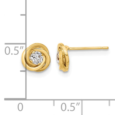 14K Polished CZ Love Knot Post Earrings, 6.5 x 6.5mm