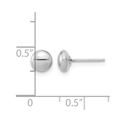 14K White Gold Polished Button Post Earrings, 5.5 x 5mm