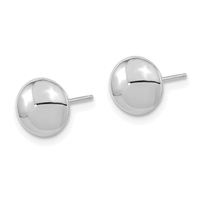 14K White Gold Polished Button Post Earrings, 8 x 8mm