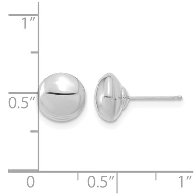 14K White Gold Polished Button Post Earrings, 8 x 8mm