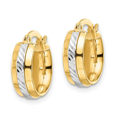 14K w/ White Rhodium Diamond-cut Hoop Earrings, 15.15 x 14.06mm