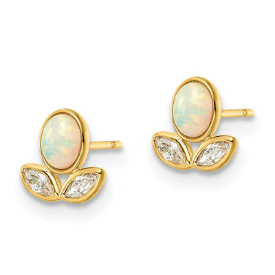 14K CZ & Created Opal Post Earrings