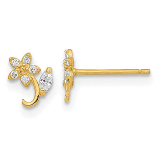 14K Polished Flower CZ Post Earrings (Style YE2078)