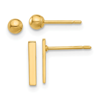 14K Polished Ball and Bar Earring Set