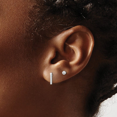 14K White Gold Polished Ball and Bar Earring Set