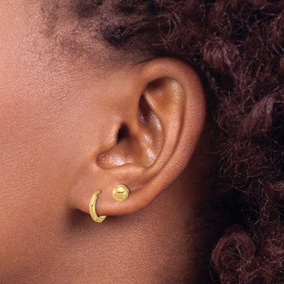 14K Polished Ball and Hinged Hoop Earring Set