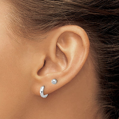14K White Gold Polished Ball and D/C Hinged Hoop Earring Set